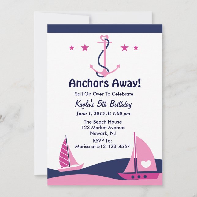 Sail Away Girl Invitation (Front)