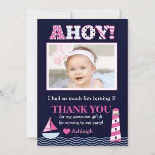 Sail Away Girl's Nautical Photo Thank You Note Card