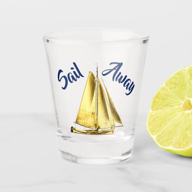 Sail Away Gold Sailboat Nautical Shot Glass (Front)