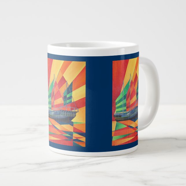 Sail Away Junk Pleasure Boat Large Coffee Mug (Front Right)