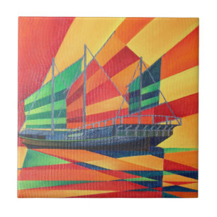 Sail Away Junk Pleasure Boat Tile