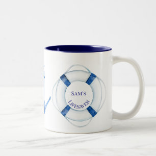 Sail Away Life Ring and Anchor Lifesaver Two-Tone Coffee Mug