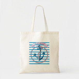 "Sail Away" Nautical Anchor with pink Rope Tote Bag