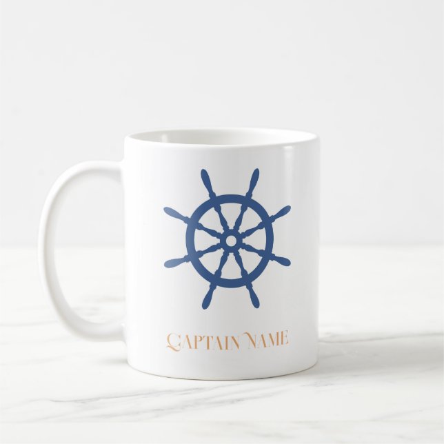 Sail Away Nautical Beach Personalised Ship Helm Coffee Mug (Left)