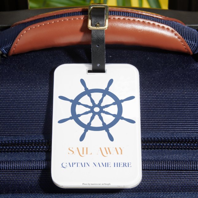 Sail Away Nautical Beach Ship Helm Luggage Tag (Front Insitu 2)