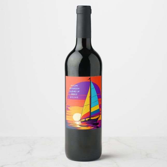 Sail Away Retirement Graphic Wine Label (Front)