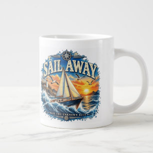 Sail Away Sail the Unknown Blue Nautical Large Coffee Mug