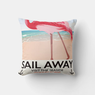 Sail away vintage travel poster cushion