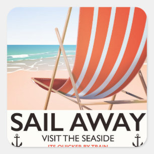 Sail away vintage travel poster square sticker