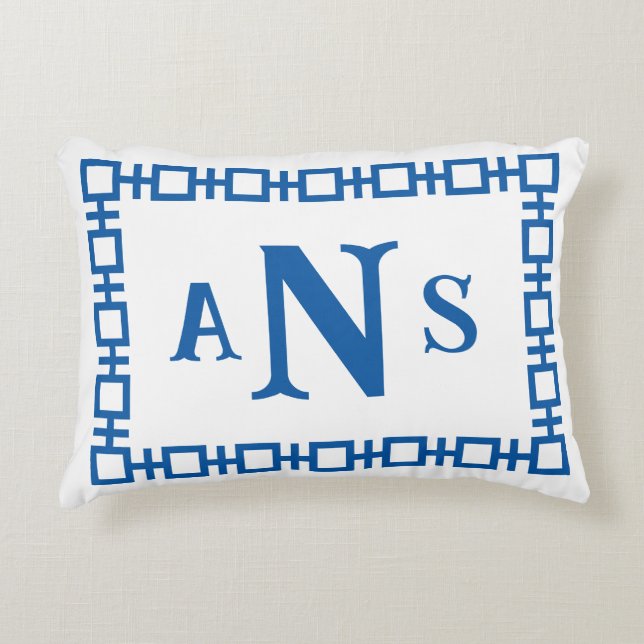 Sail Blue Square Greek Key Monogram Decorative Cushion (Front)