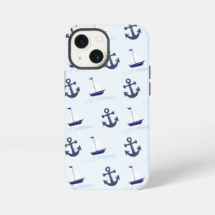 Sail Boat and Anchor Pattern Blue iPhone 13 Mini Case
