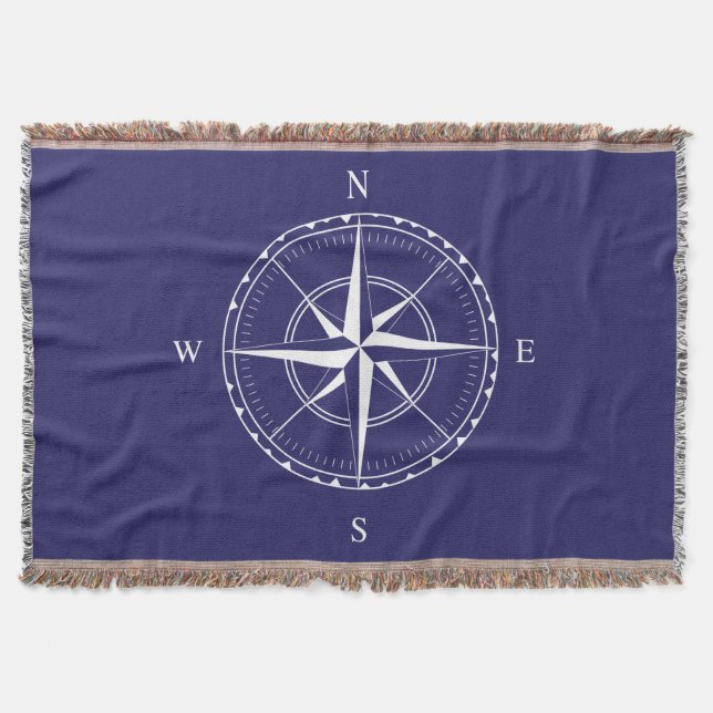 Sail Boat and Lake House Nautical Ship Compass Throw Blanket (Front)