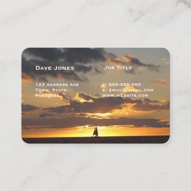 Sail boat at sunset business card (Front)
