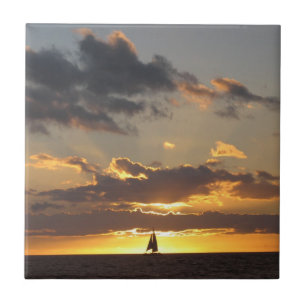 Sail boat at sunset tile