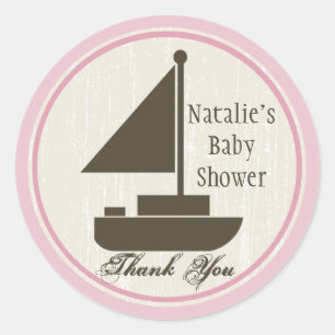 Sail Boat Baby Shower Pink Classic Round Sticker