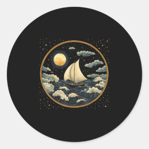 Sail Boat Celestial Aesthetic Art Deco Ocean Sailo Classic Round Sticker