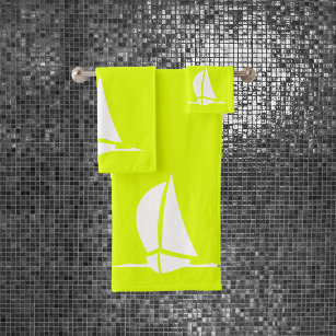 sail boat & compass in neon yellow bath towel set