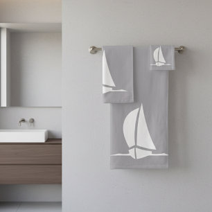 sail boat & compass -  silver colour bath towel se