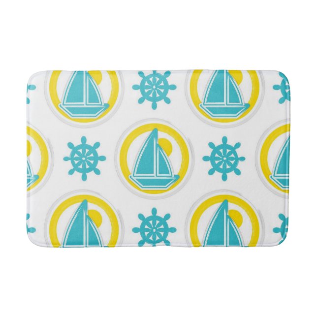 Sail Boat Nautical Pattern Bath Mat (Front)