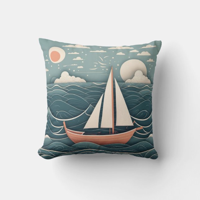 Sail Boat On The Ocean Cushion (Front)