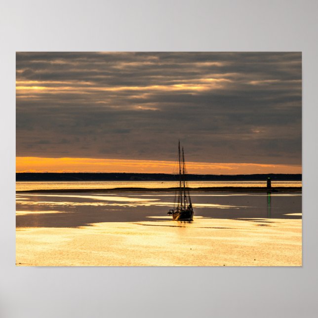 Sail boat over the sunrise poster (Front)