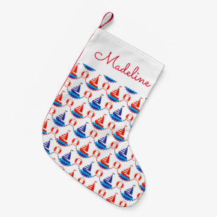 Sail Boat Pattern Add Your Name Small Christmas Stocking