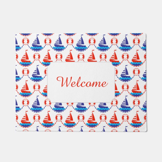 Sail Boat Pattern | Add Your Text Doormat (Front)