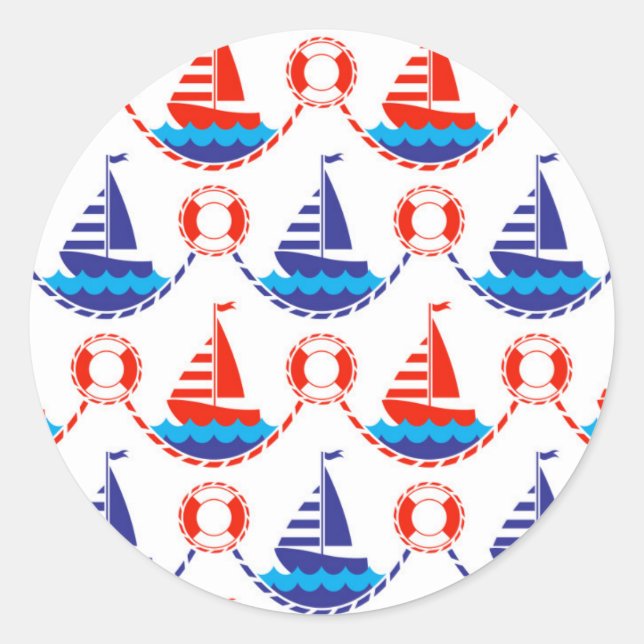 Sail Boat Pattern Classic Round Sticker (Front)
