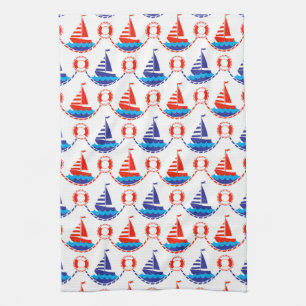 Sail Boat Pattern Tea Towel