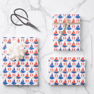 Sail Boat Pattern Wrapping Paper Sheet