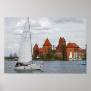 Sail boat with Island Castle by Lake Galve, Poster