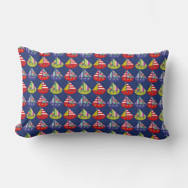 Sail Boats, Nautical Pillow, Colourful Sailboats Lumbar Cushion (Front)