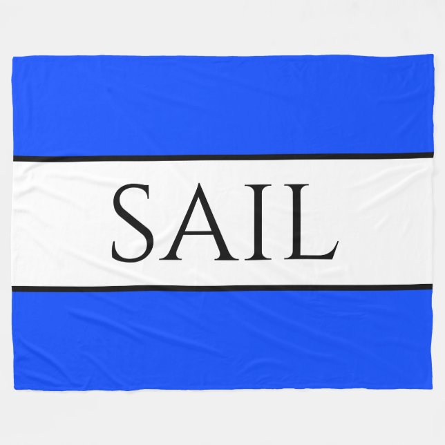 SAIL Bright Nautical Blue White Stripes Fleece Blanket (Front (Horizontal))