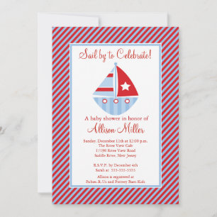 Sail By  Sailing Sailboat Boy Baby Shower Invitation