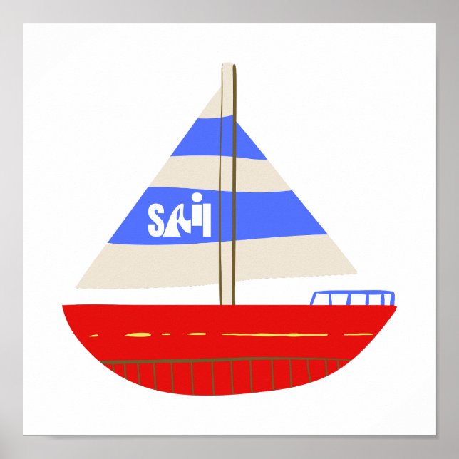 SAIL Nautical Red White Blue Sailboat Poster (Front)