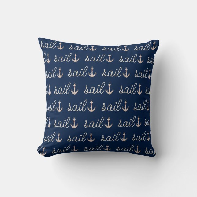 Sail Rope Design with Anchor on Blue  Cushion (Front)