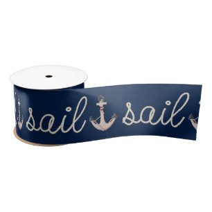 Sail Rope Design with Anchor on Blue Satin Ribbon