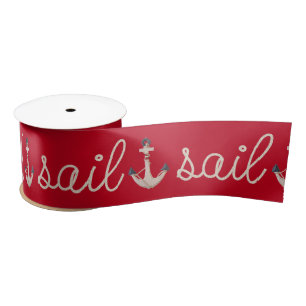 Sail Rope Design with Anchor on Red Satin Ribbon