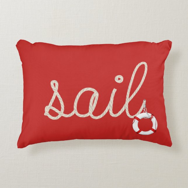 sail rope on red with life ring decorative cushion (Front)