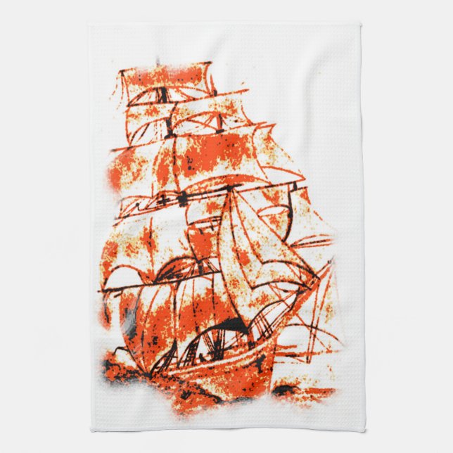 Sail Ship American MoJo Kitchen Towel (Vertical)