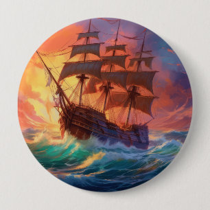 Sail Ship On A Stormy Sea 10 Cm Round Badge