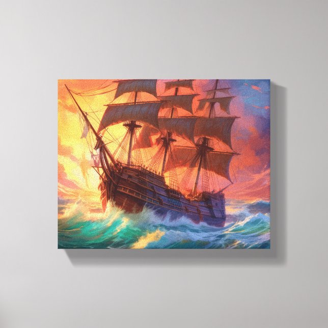 Sail Ship On A Stormy Sea Canvas Print (Front)
