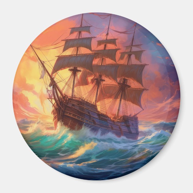 Sail Ship On A Stormy Sea Magnet (Front)