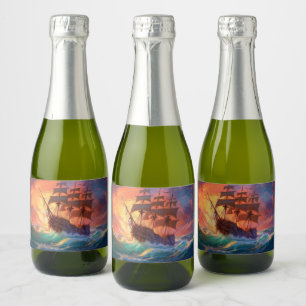 Sail Ship On A Stormy Sea Sparkling Wine Label