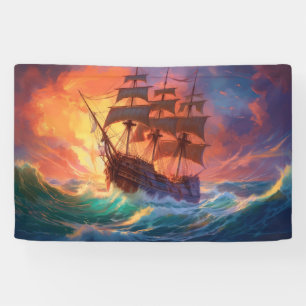 Sail Ship On The Stormy Sea Banner