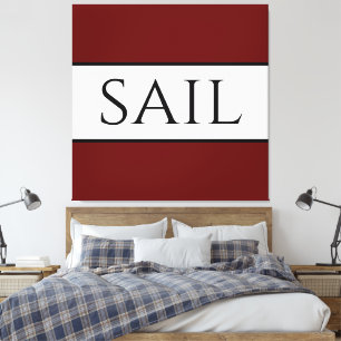 SAIL Text Bold Sporty Wide Deep Red White Stripes Canvas Print