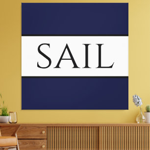 SAIL Wide Sporty Nautical Navy Blue White Stripes Canvas Print