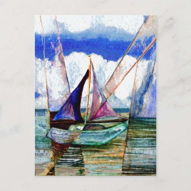 Sailboat Abstract Blue Sky Fluffy Clouds Postcard (Front)