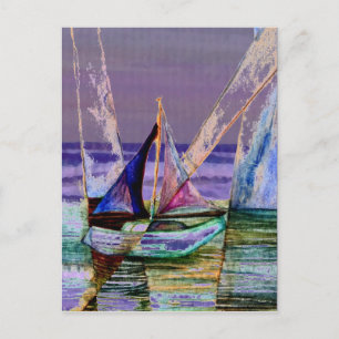 Sailboat Abstract Purple Sea Waves Postcard