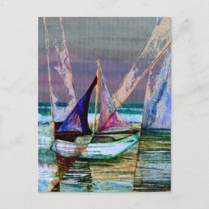 Sailboat Abstract Turquoise Sea Postcard